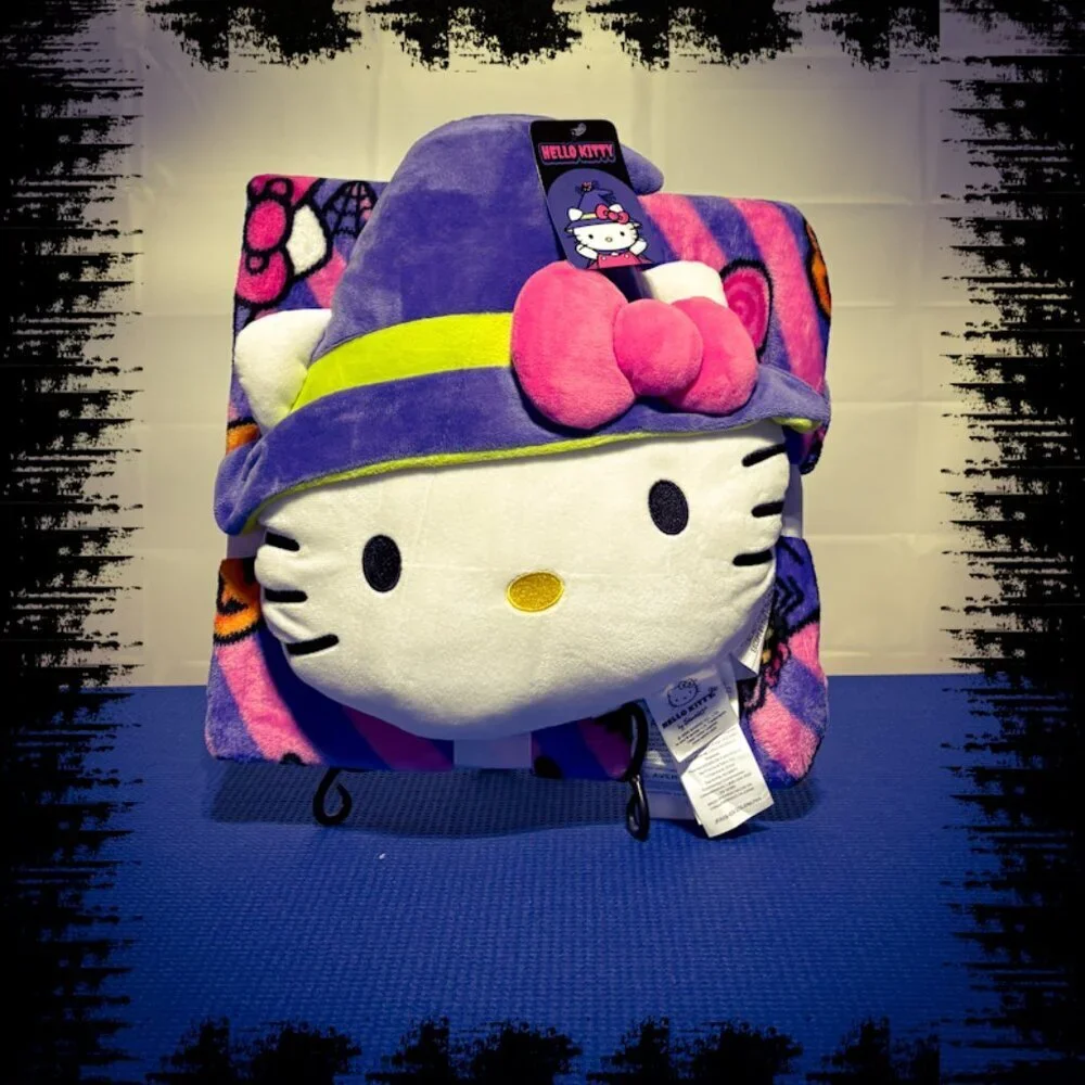 Hello Kitty 45x55 inch Halloween Themed Plush Blanket & Pillow/Trick - Treat Bag